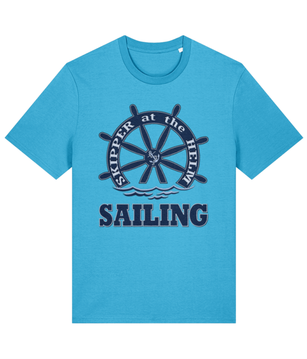 Skipper at the Helm Sailing T-Shirt - Aqua Blue