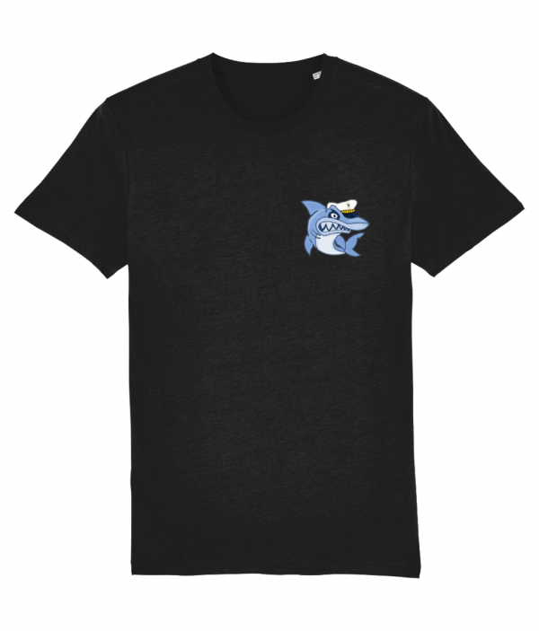 Shark with Skipper Hat Logo T-Shirt - Black