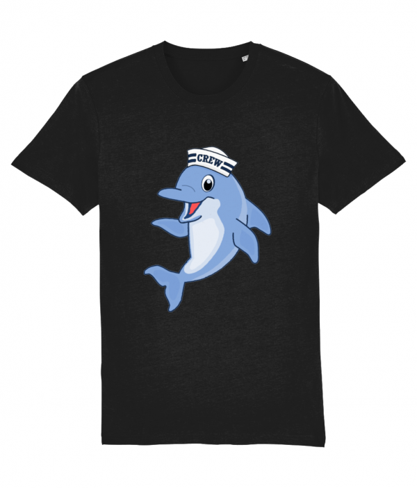 Dolphin in Crew Hat T-Shirt - Black