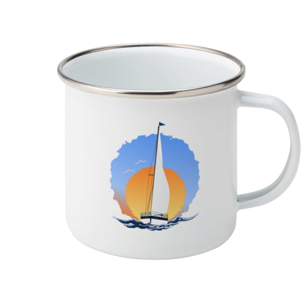 Sailing Yacht at Sunset Enamel Mug Right