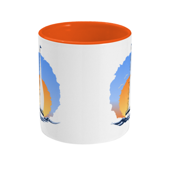 Sailing Yacht at Sunset Two Toned Mug Orange Front