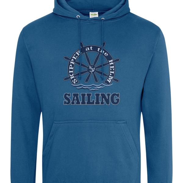 Skipper at the Helm Sailing College Hoodie Tropical Blue
