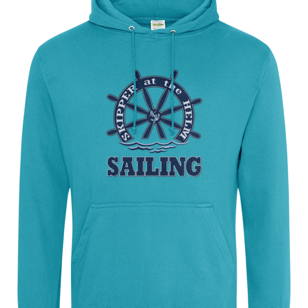 Skipper at the Helm Sailing College Hoodie Lagoon Blue